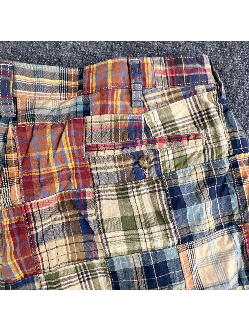 Jos A Bank Madras Patchwork Shorts Men 36 Earth Tones Plaid 9” Inseam Preppy Ivy